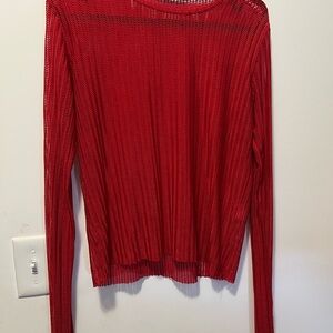 Zara Red Ribbed Long Sleeve Blouse